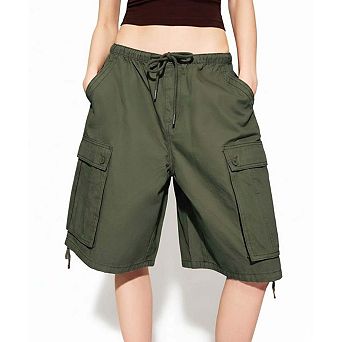 Women's Multi-Pocket Cargo Shorts Relaxed Fit Mid-Thigh Utility Shorts