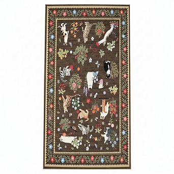 Modern Cat Print Rug,Washable,Non Slip,Stain Resistant Floral Throw Carpet,Low Pile