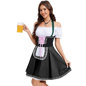 Womens Oktoberfest Costume German Dirndl Dress One-Shoulder Traditional Carnival Halloween Outfits