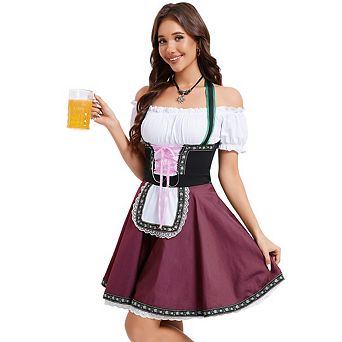 Womens Oktoberfest Costume German Dirndl Dress One-Shoulder Traditional Carnival Halloween Outfits