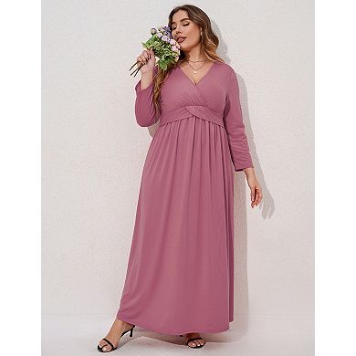 Women's Plus Size Maxi Dress V Neck Tiered Flowy Long Dresses