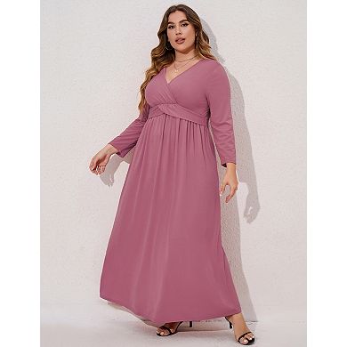 Women's Plus Size Maxi Dress V Neck Tiered Flowy Long Dresses