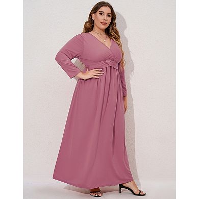 Women's Plus Size Maxi Dress V Neck Tiered Flowy Long Dresses
