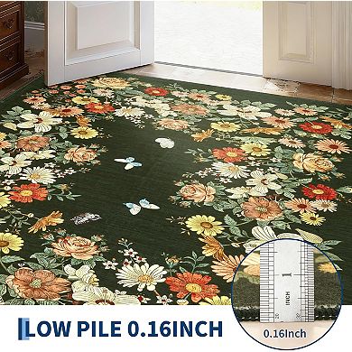 Floral Area Rug,Non Slip,Washable,Low Pile,Ultra-Thin Carpet