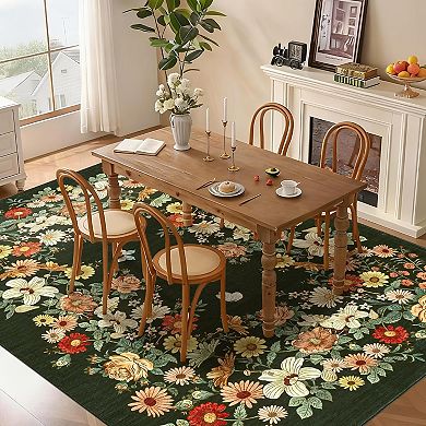 Floral Area Rug,Non Slip,Washable,Low Pile,Ultra-Thin Carpet