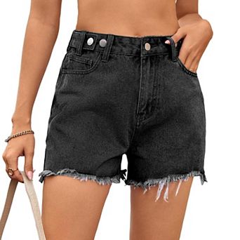 Women's Casual Summer Denim Shorts Mid Waisted Stretchy Ripped Jean Shorts with Pockets