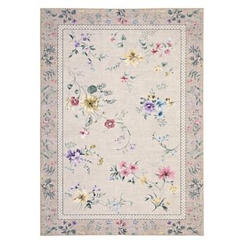 Farmhouse Living Room Rug, Washable Boho Floral Rugs with Non Slip Rubber Backing, for Bedroom