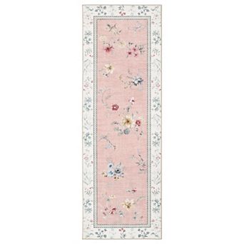 Farmhouse Living Room Rug, Washable Boho Floral Rugs with Non Slip Rubber Backing, for Bedroom