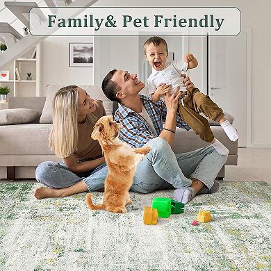 Large Washable Area Rug Indoor Low Pile Carpet Area Rugs Non Slip Stain Resistant