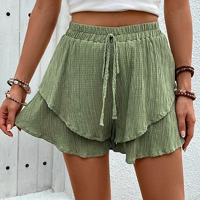 Women's Tiered Layered Casual Shorts with Elastic Drawstring Waist