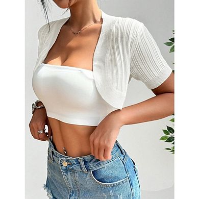 Women's Cardigan Sweaters Short Sleeve Knit Sweater Slim Fit Lightweight Open Front Cropped Cardigan