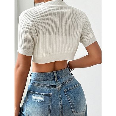 Women's Cardigan Sweaters Short Sleeve Knit Sweater Slim Fit Lightweight Open Front Cropped Cardigan