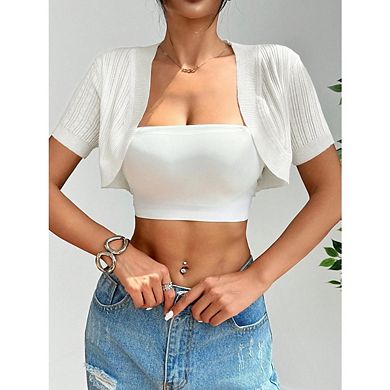 Women's Cardigan Sweaters Short Sleeve Knit Sweater Slim Fit Lightweight Open Front Cropped Cardigan
