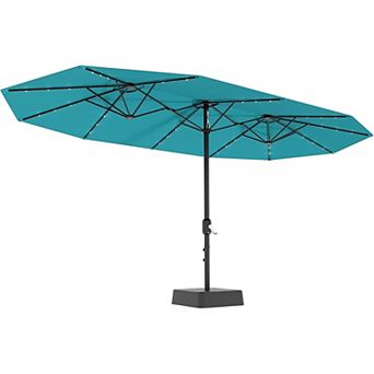 15 Ft Rectangular Patio Umbrella with Solar Lights & Base Included - Large Patio Umbrella