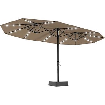 15 Ft Rectangular Patio Umbrella with Solar Lights & Base Included - Large Patio Umbrella