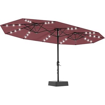 15 Ft Rectangular Patio Umbrella with Solar Lights & Base Included - Large Patio Umbrella