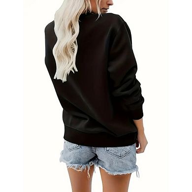 Women Plus Size Round Neck Long Sleeve Skull Print Pumpkin Pullover Fleece Sweatshirt