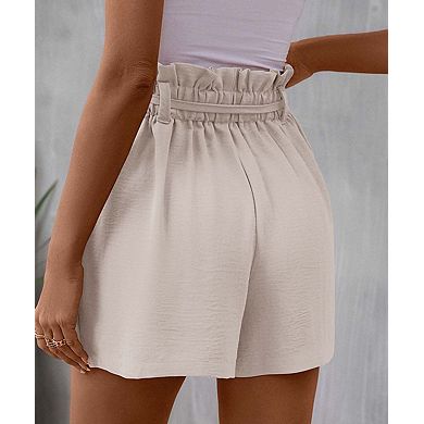 Women's High Waisted Tie-Front Casual Shorts with Pleated Detail