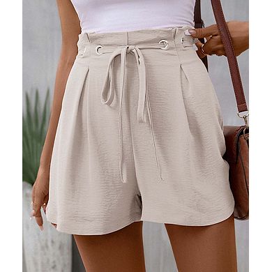 Women's High Waisted Tie-Front Casual Shorts with Pleated Detail