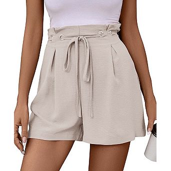 Women's High Waisted Tie-Front Casual Shorts with Pleated Detail