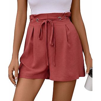 Women's High Waisted Tie-Front Casual Shorts with Pleated Detail