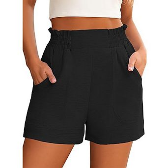 Women's High Waist Summer Casual Shorts Elastic Comfortable Loose Fit Straight Leg