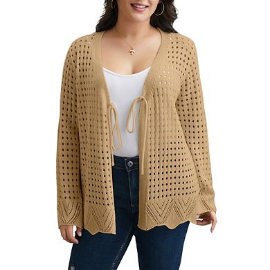 Plus Size Lightweight Crochet Cardigan for Women Summer Kimonos Boho Open Front Knitted Cardigans