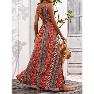 boho dress kohls Casual V Neck Boho Floral Print Wedding Guest Maxi Dresses For Women  Bohemian Flowy Maxi Dress