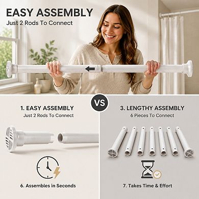 Heavy Duty Tension Shower Curtain Rod No Drill Adjustable Non Slip Rust Resistant