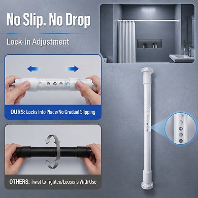 Heavy Duty Tension Shower Curtain Rod No Drill Adjustable Non Slip Rust Resistant