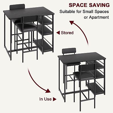 3-Piece Dining Table Set for 2, Bar Table & 2 Upholstered Chairs with 3 Large Storage Shelves