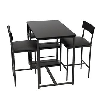 3 pc Dining Table Set for 2, Bar Table & 2 Upholstered Chairs with 3 Large Storage Shelves