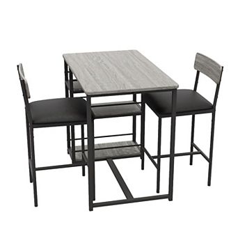 3 pc Dining Table Set for 2, Bar Table & 2 Upholstered Chairs with 3 Large Storage Shelves