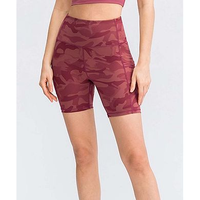 Women's High Waisted Printed Yoga Shorts with Pockets Quick-Dry Athletic
