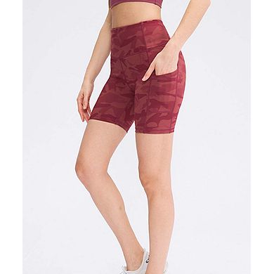 Women's High Waisted Printed Yoga Shorts with Pockets Quick-Dry Athletic