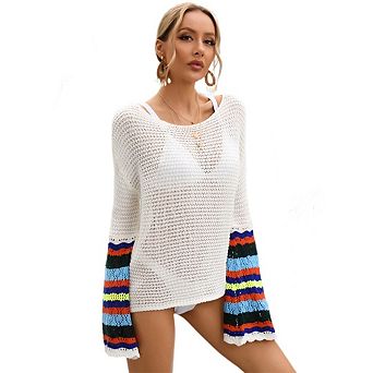 Women's Color Blocked Cover Ups with Cutouts Vacation Holiday Beachwear