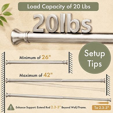 Nickel Rust Resistant No Drill Adjustable Tension Shower Curtain Rod 26 42 Inches