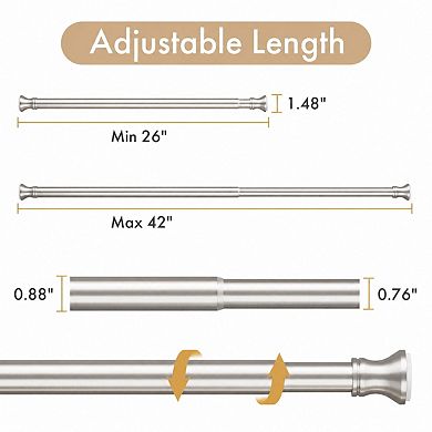 Nickel Rust Resistant No Drill Adjustable Tension Shower Curtain Rod 26 42 Inches