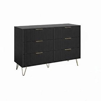 Fluted Dresser for Bedroom with 6 Drawers,47" Wide Chest of Wooden Bedroom Chest with Metal Handle