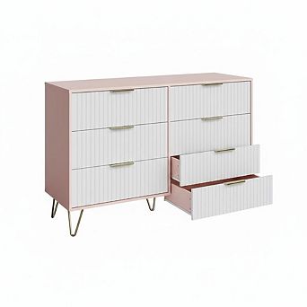 Fluted Dresser for Bedroom with 6 Drawers,47" Wide Chest of Wooden Bedroom Chest with Metal Handle