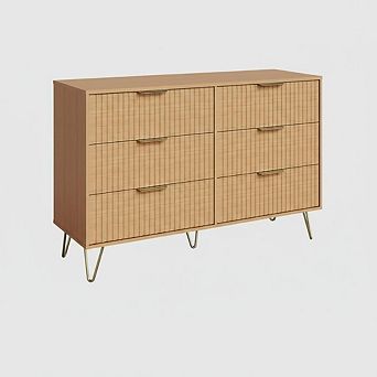 Fluted Dresser for Bedroom with 6 Drawers,47" Wide Chest of Wooden Bedroom Chest with Metal Handle