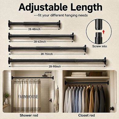 Heavy Duty Wall Mounted Adjustable Stainless Steel Shower Rod For Bathroom Closet Patio