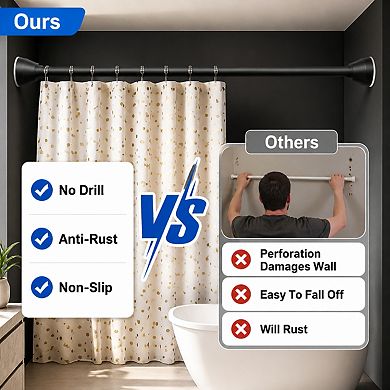 Adjustable Tension Shower Curtain Rod No Drilling Rust Resistant Anti Slip