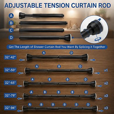 Adjustable Tension Shower Curtain Rod No Drilling Rust Resistant Anti Slip
