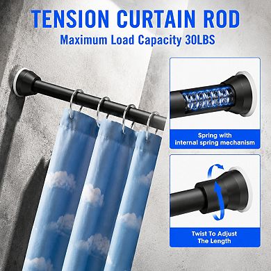 Adjustable Tension Shower Curtain Rod No Drilling Rust Resistant Anti Slip