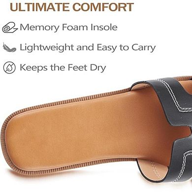 Women's Slip-On Leather Flat Summer Dressy Sandals