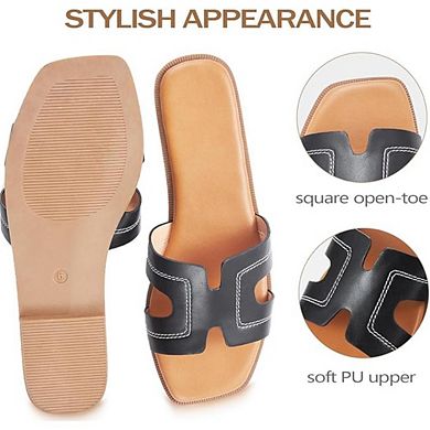 Women's Slip-On Leather Flat Summer Dressy Sandals