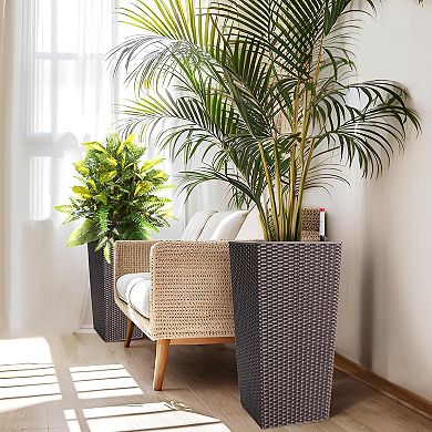 Tall Wicker Planter Set of 2 with Self-Watering Technology, Smart Water Gauge, 360° Wheels