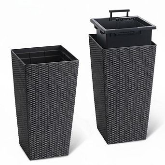 Tall Wicker Planter Set of 2 with Self-Watering Technology, Smart Water Gauge, 360° Wheels