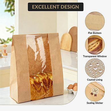 250 Packs Bread Bags with Window Bakery Bags for Homemade Bread